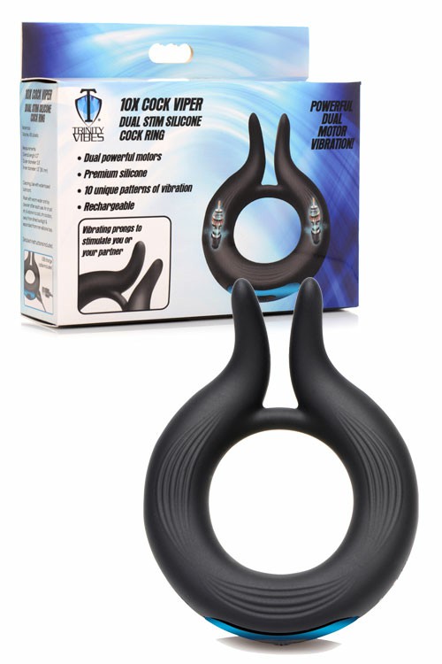 10X Cock Viper 3.7″ Dual Stim Silicone Cock Ring Couples Rings Black/Blue