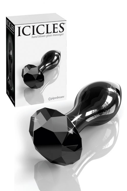 3.6″ Icicles Black Glass Butt Plug With Round Cut Base Anal Toys Black