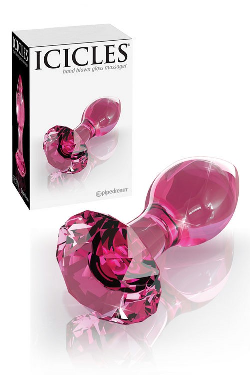 3.6″ Icicles Pink Glass Butt Plug With Round Cut Base Anal Toys Pink