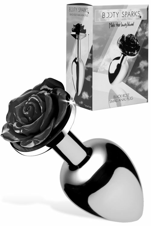 3″ Metal Black Rose Butt Plug Anal Toys Silver/Black