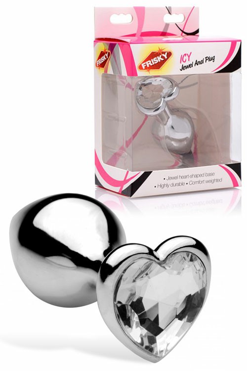 3″ Metal Butt Plug With Heart Shaped Jewel Base Anal Toys Grey