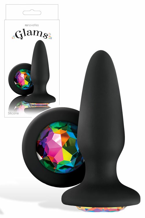 4″ Butt Plug With Rainbow Gem Base Anal Toys Black