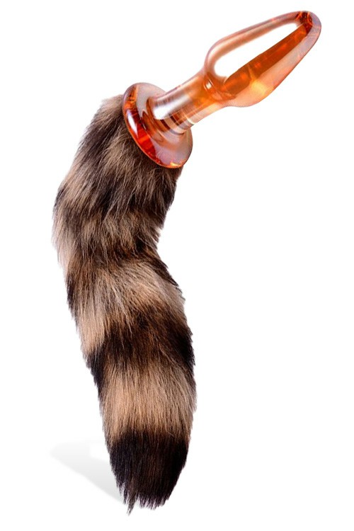 4″ Fluffy Fox Tail Glass Butt Plug Anal Toys Orange