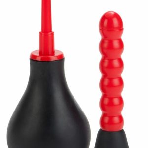 4″ Ribbed Anal Douche With Interchangable Nozzles Anal Toys Black/Red