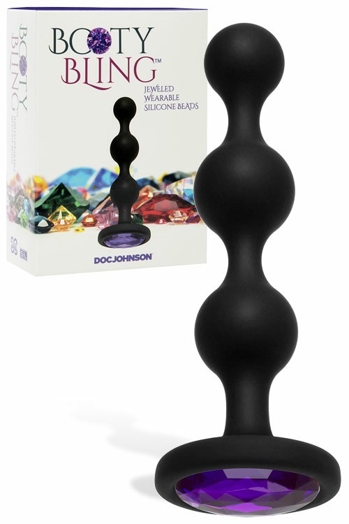 4″ Wearable Silicone Anal Beads With Jewelled Base Anal Toys Black / Purple