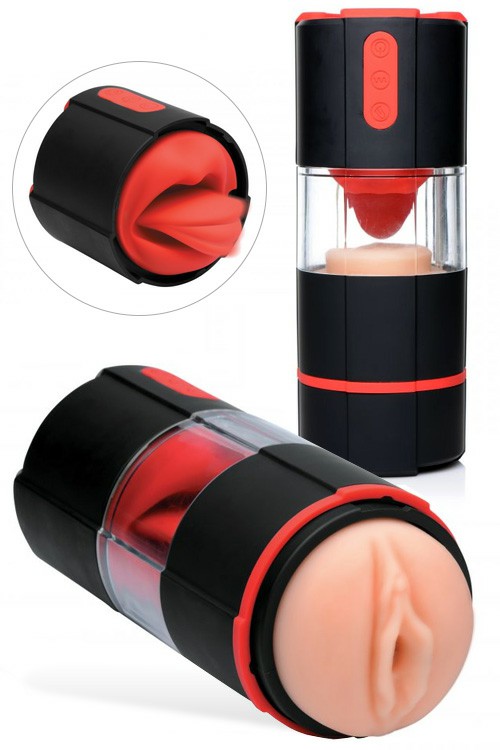 8.5″ Vibrating Vulva Masturbator With Flicking Tongue Vibrating Masturbators Red/Black