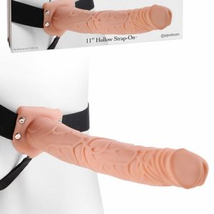 Adjustable 11″ Realistic Hollow Strap On Dildos Flesh