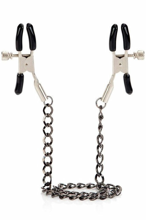 Adjustable Metal Nipple Clamps & Connecting Chain Bondage Chrome