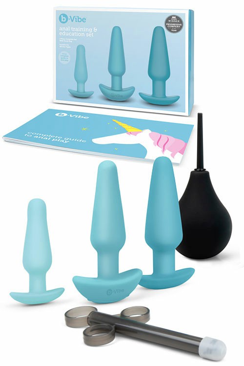 Anal Education Silicone Butt Plugs & Douche Set (7 Pce) Anal Toys Blue