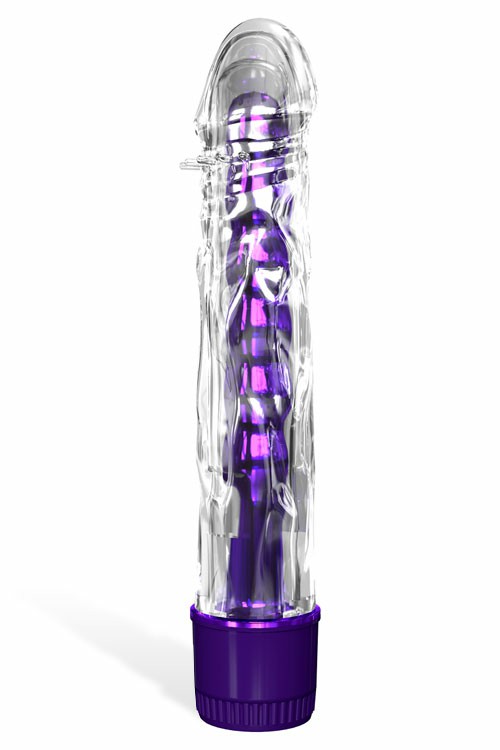 Beginner’s 6.5″ Vibrator & Textured Sleeve Set Classic Vibrators Clear & Purple