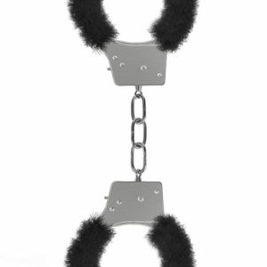 Beginners Metal & Fur Handcuffs Bondage Black