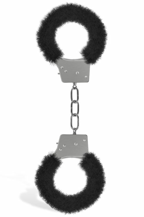 Beginners Metal & Fur Handcuffs Bondage Black