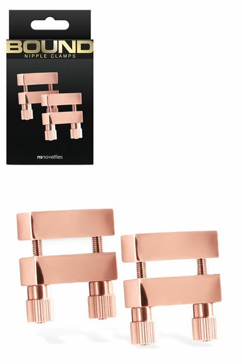 Bound Double Screw Rose Gold Nipple Clamps Bondage Rose Gold