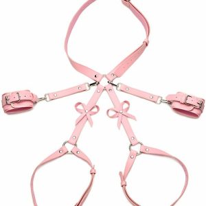 Bowtiful Pink Bondage Harness With Wrist Cuffs Bondage Pink