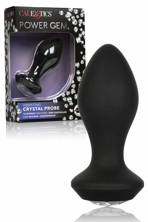 Crystal Probe 3.75″ Vibrating Silicone Butt Plug With Gem Base Anal Toys Black