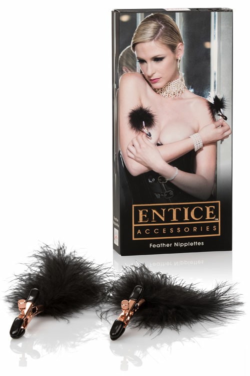 Entice Feathery Nipple Clamps Bondage Black