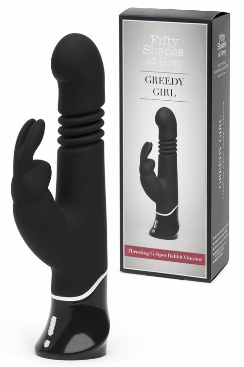 Greedy Girl Thrusting 9″ Rabbit Vibrator Bondage Black