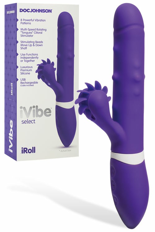 Ivibe Select Iroll 9.5″ Beaded Rabbit Vibrator With Rotating Tongues Rabbit Vibrators Purple