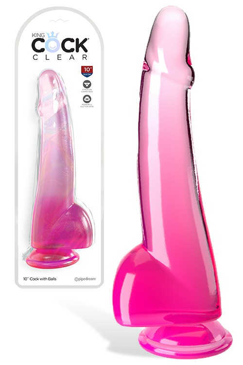 King Cock Clear 10″ Realistic Dildo With Balls & Suction Cup Base Dildos Clear