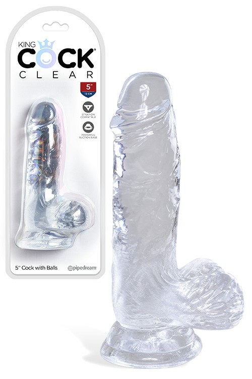 King Cock Clear Realistic 5″ Dildo With Balls & Suction Cup Base Dildos Clear