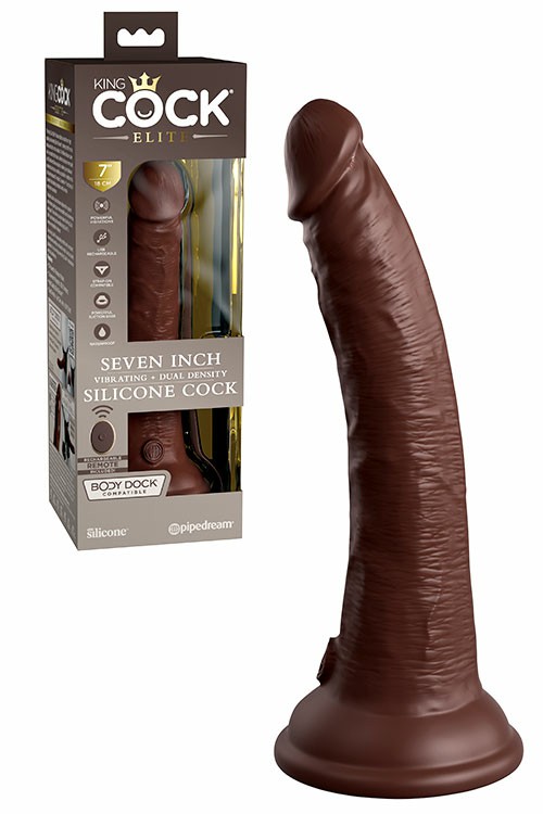 King Cock Elite Dual Density Vibrating 7″ Silicone Dildo Dildos Chocolate