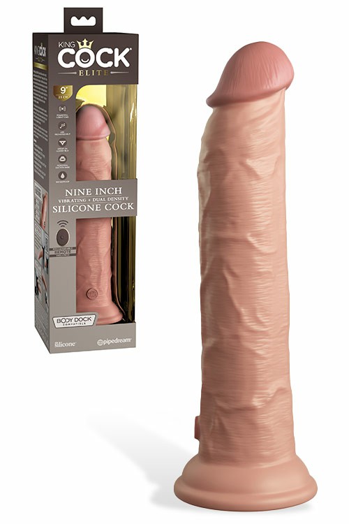 King Cock Elite Dual Density Vibrating 9″ Silicone Dildo Dildos Chocolate