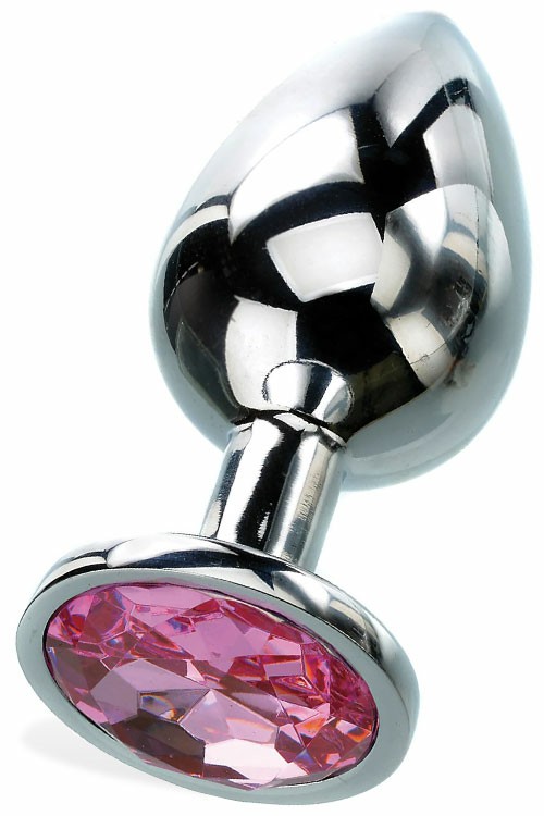 Large 3.7″ Faux Jewel Base Metal Butt Plug Anal Toys Silver/Pink