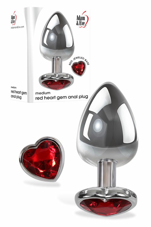 Medium 3.25″ Jewel Heart Base Metal Butt Plug Anal Toys Silver