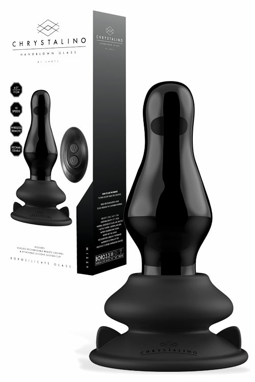 Missy 4.3″ Remote Controlled Handblown Glass Vibrating Butt Plug Plus Suction Cup Anal Toys Black