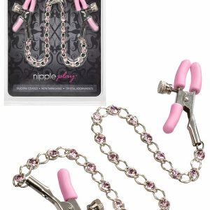 Nipple Play Adjustable Nipple Clamps Plus Crystal Chain Bondage Pink