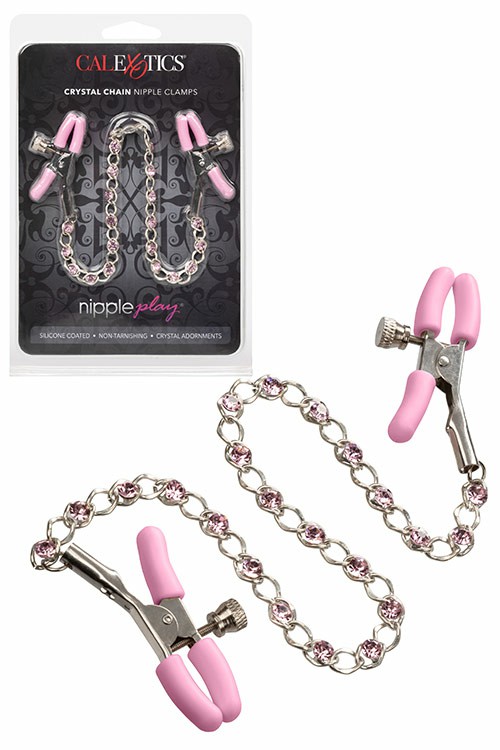 Nipple Play Adjustable Nipple Clamps Plus Crystal Chain Bondage Pink