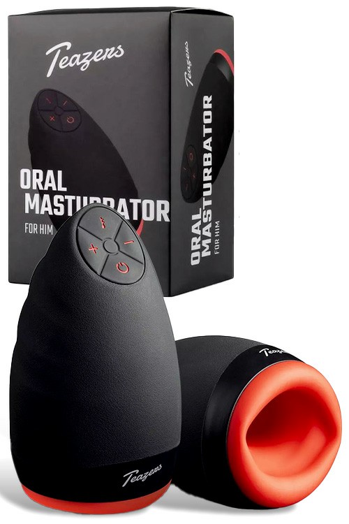 Oral Masturbator 7.5″ Warming & Vibrating Masturbator Vibrating Masturbators Black/Red