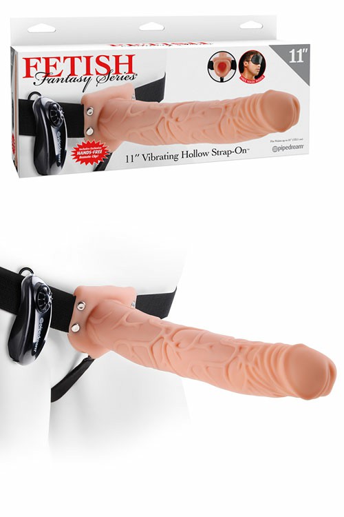 Realistic Hollow 11″ Vibrating Strap On Dildos Flesh