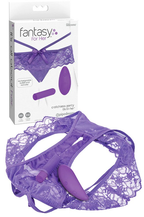 Remote Controlled Vibrating Crotchless Panty Vibrating Panties Purple