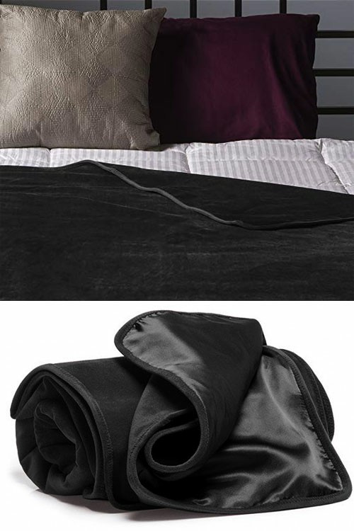 Reversible Velvety & Satin Waterproof Throw Blanket Couples Toys Black