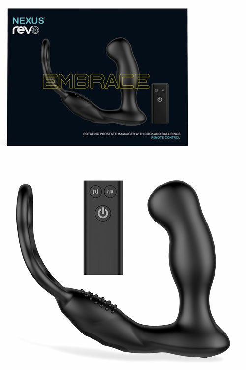 Revo Embrace Rotating Prostate & Perineum Massager With Dual Cock Rings Prostate Massagers Black