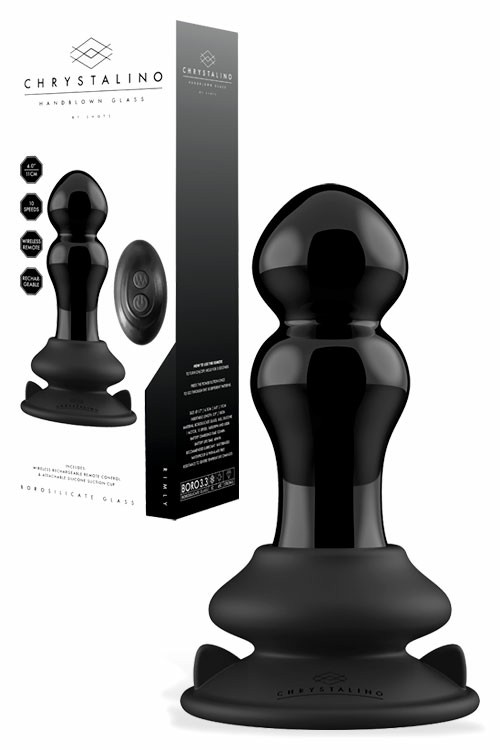 Rimly 4.3″ Remote Controlled Handblown Glass Vibrating Butt Plug Plus Suction Cup Anal Toys Black