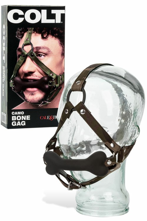 Silicone Bone Gag With Camouflage Headwear Bondage Multi