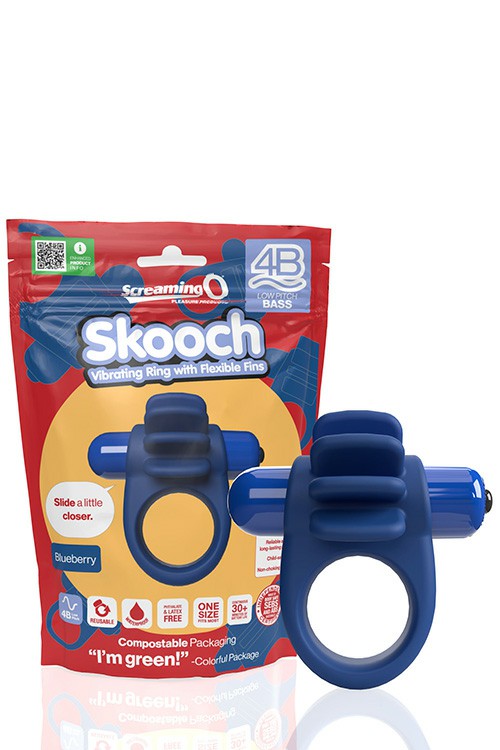 Skooch Bass Stretchy Vibrating Cock Ring With Pleasure Fins Couples Rings Blue