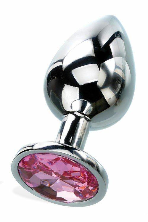 Small 2.8″ Faux Jewel Base Metal Butt Plug Anal Toys Silver/Pink