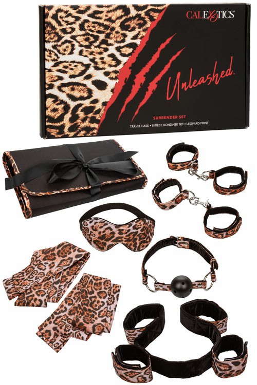 Surrender Bondage Set With Travel Case (8 Pce) Bondage Leopard Print