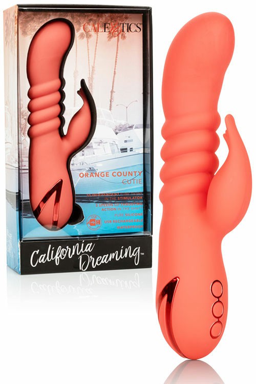 Thrusting Ribbed Silicone 7.9″ Rabbit Vibrator Rabbit Vibrators Orange