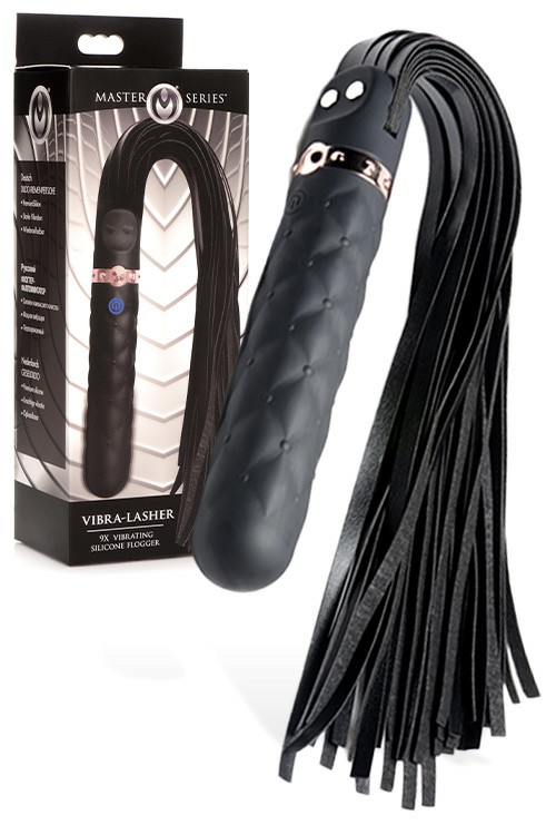 Vibra Lasher Vibrating Silicone Dildo Flogger Bondage Black