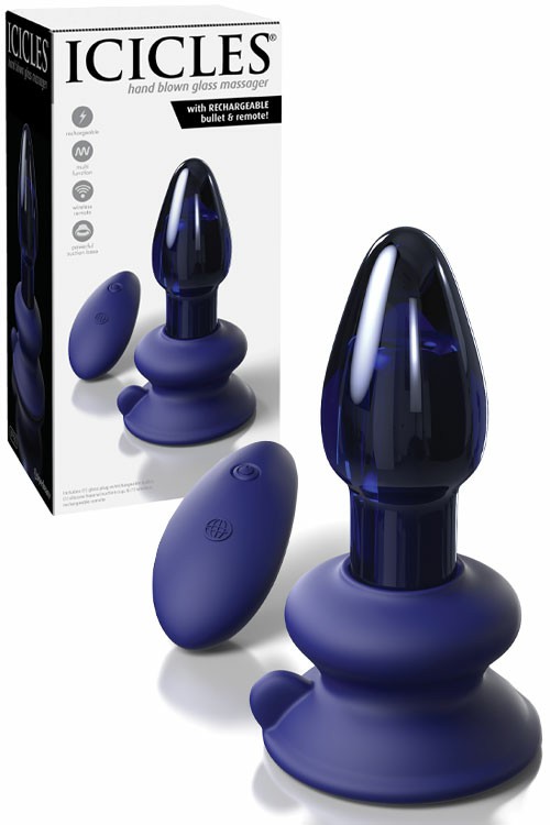 Vibrating Glass Butt Plug With Remote & Removable Suction Cup Anal Toys Blue