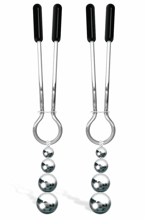 Weighted Beaded Nipple Clamps Bondage Silver