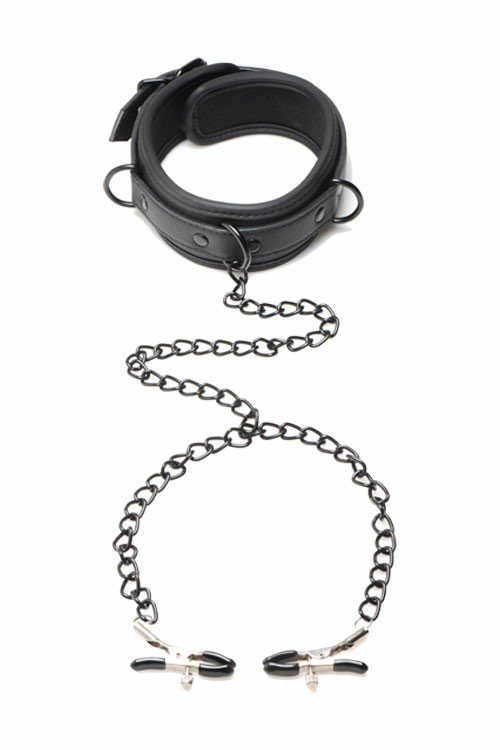 Collared Temptress Nipple Clamps Collar Bondage Black/Silver