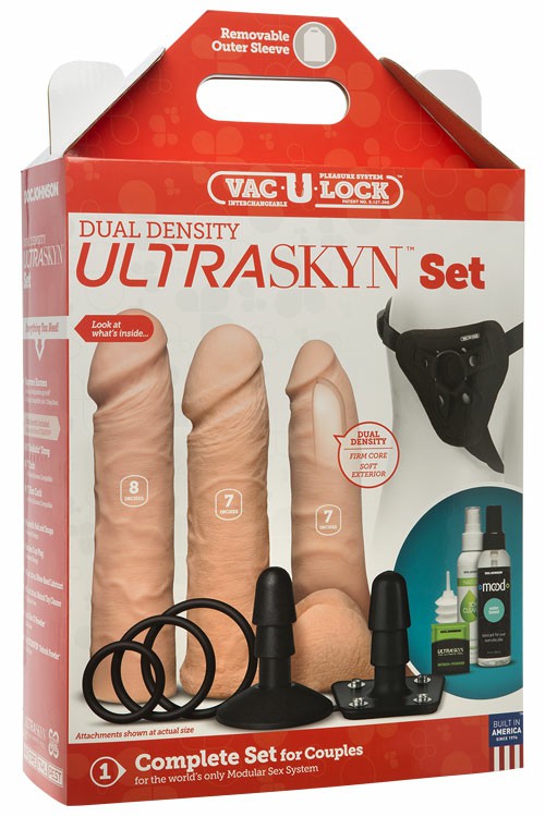 Complete Vac U Lock Strap On Set With Realistic Dongs Dildos