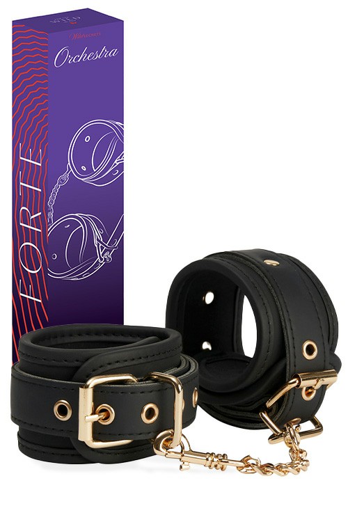 Forte Vegan Leather Wrist & Ankle Cuffs Bondage Black/Gold