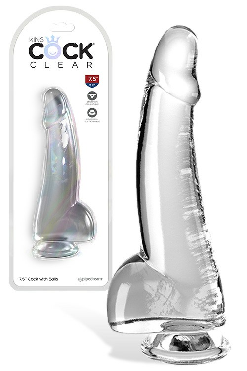 King Cock Clear 7.5″ Realistic Dildo With Balls & Suction Cup Base Dildos Clear