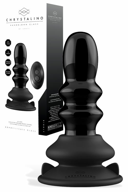 Ribbly 4.33″ Remote Controlled Handblown Glass Vibrating Butt Plug Plus Suction Cup Anal Toys Black